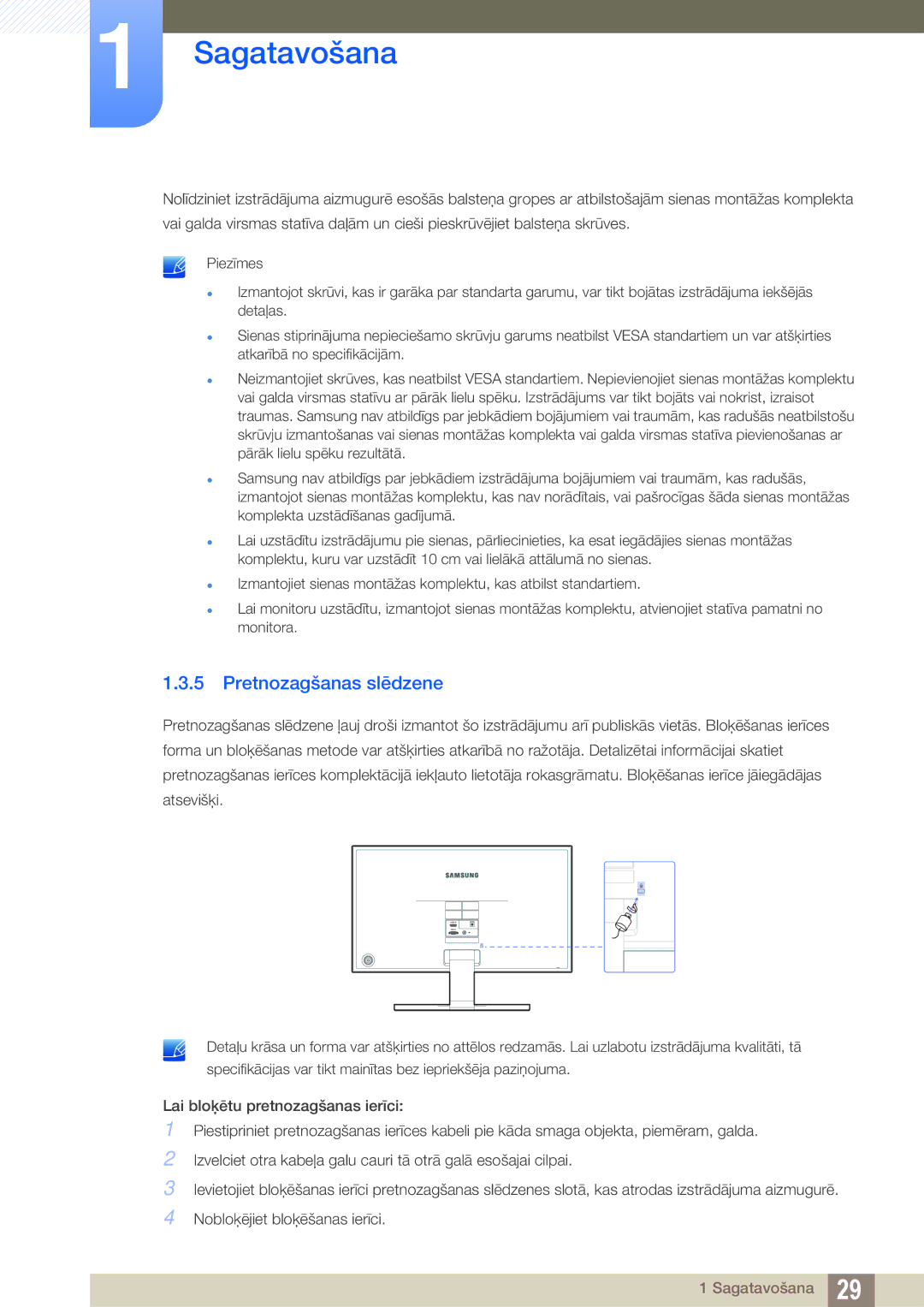 Samsung LS22E391HS/EN, LS27E390HS/EN, LS24E390HL/EN, LS24E391HL/EN, LS22E390HS/EN, LS27E391HS/EN manual Pretnozagšanas slēdzene 