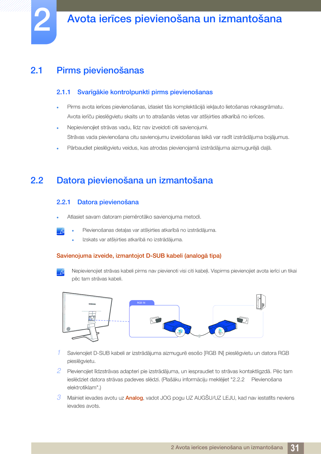 Samsung LS24E390HL/EN Avota ierīces pievienošana un izmantošana, Pirms pievienošanas, Datora pievienošana un izmantošana 