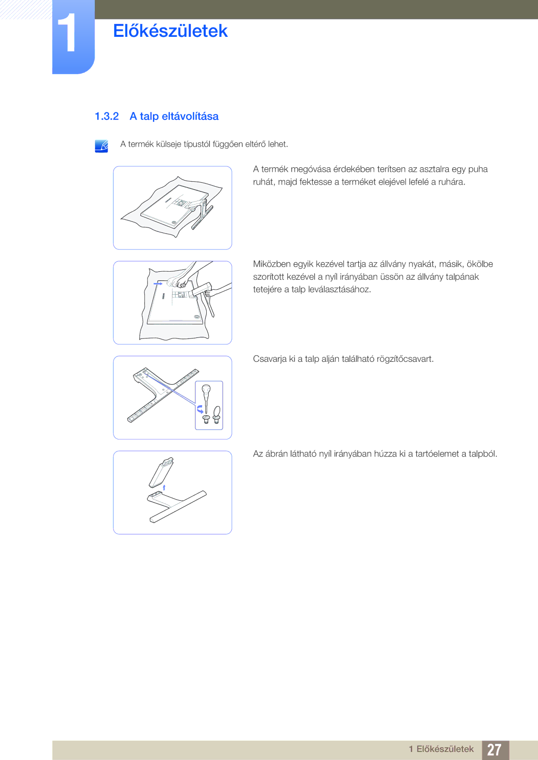 Samsung LT24E390EI/EN, LS27E390HS/EN, LS24E390HL/EN, LS24E391HL/EN, LS22E390HS/EN, LS27E391HS/EN manual Talp eltávolítása 