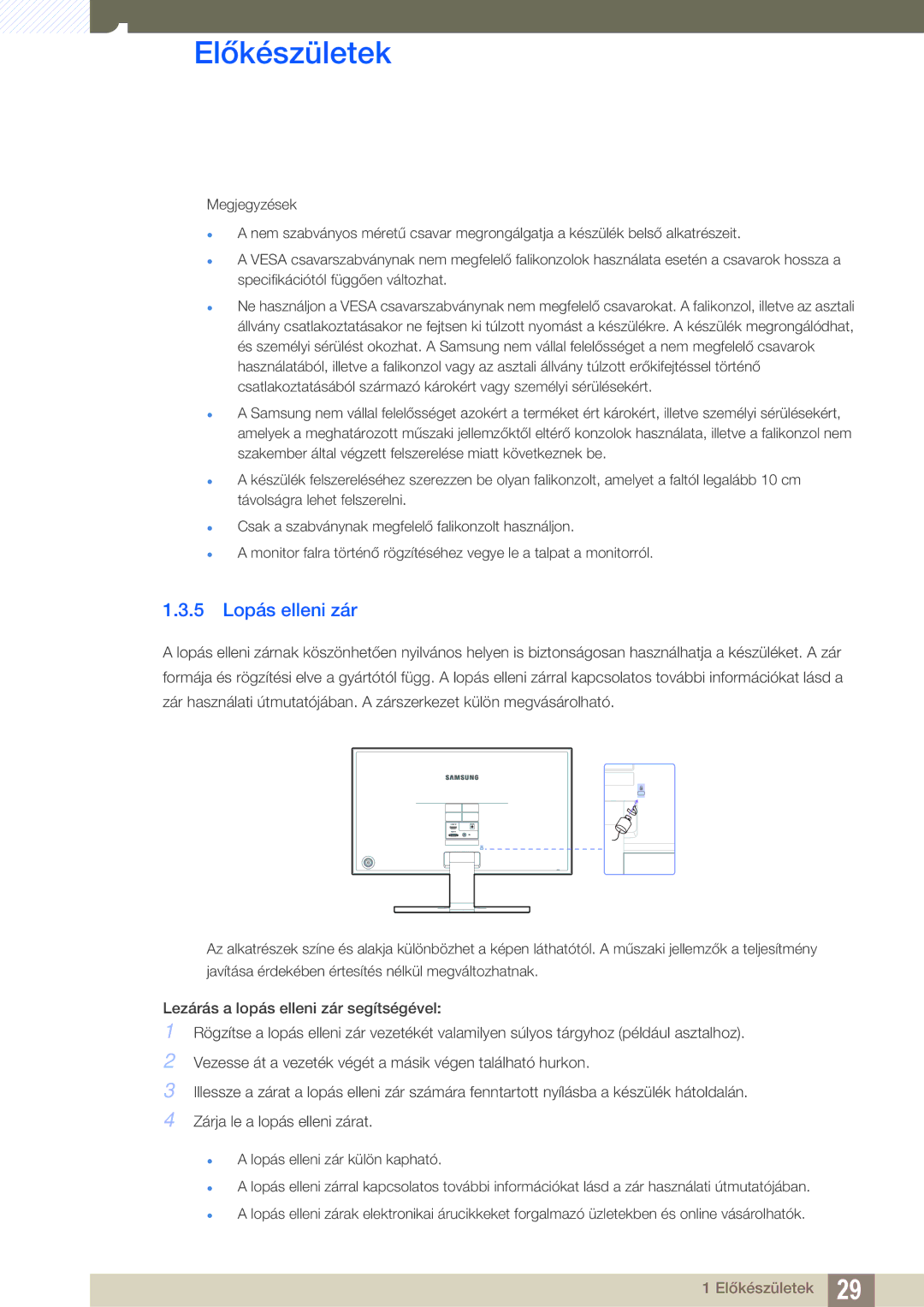 Samsung LS24E390HL/EN, LS27E390HS/EN, LS24E391HL/EN, LS22E390HS/EN, LS27E391HS/EN, LS22E391HS/EN manual 5 Lopás elleni zár 