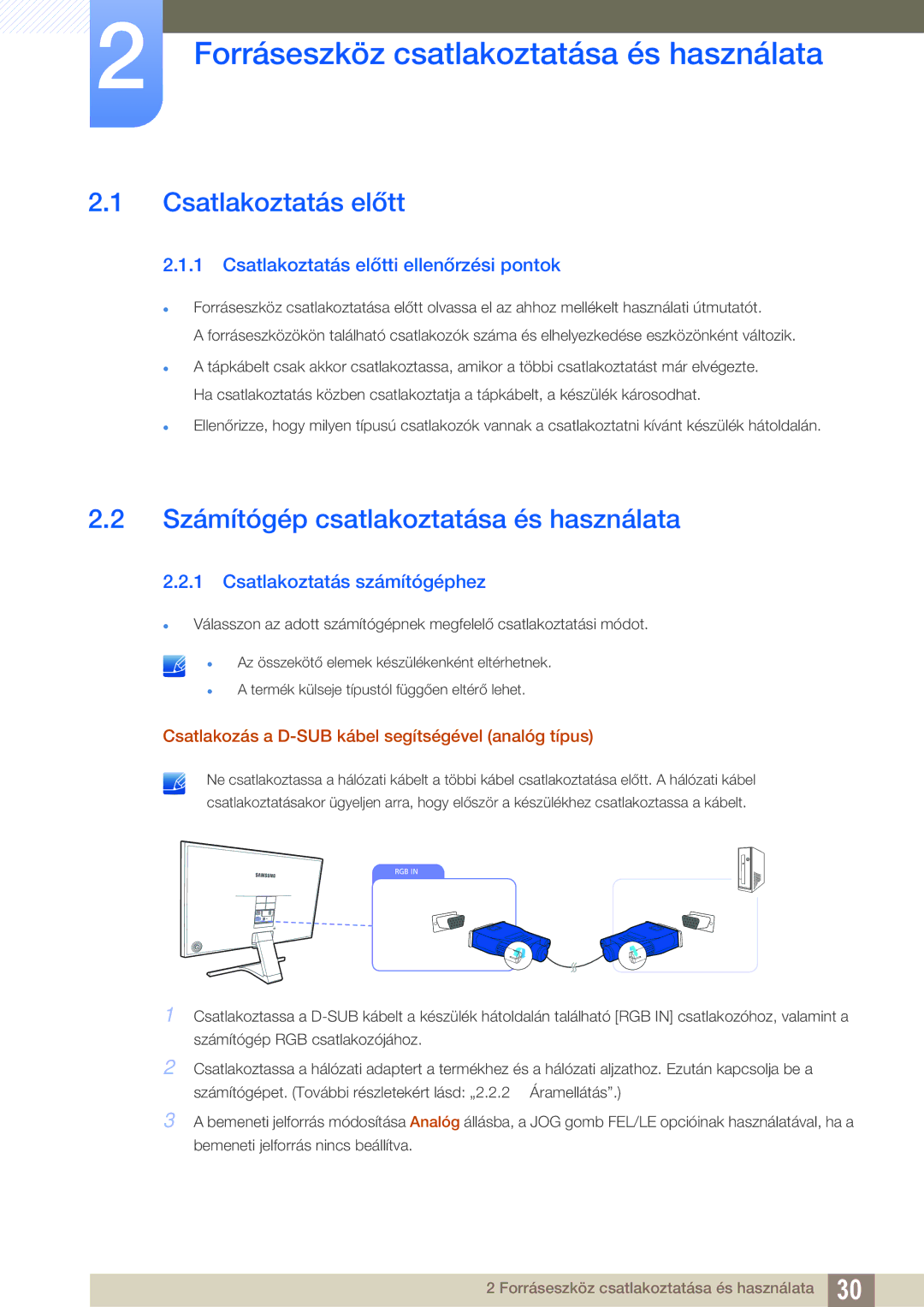 Samsung LS24E391HL/EN manual Forráseszköz csatlakoztatása és használata, Csatlakoztatás előtt, Csatlakoztatás számítógéphez 