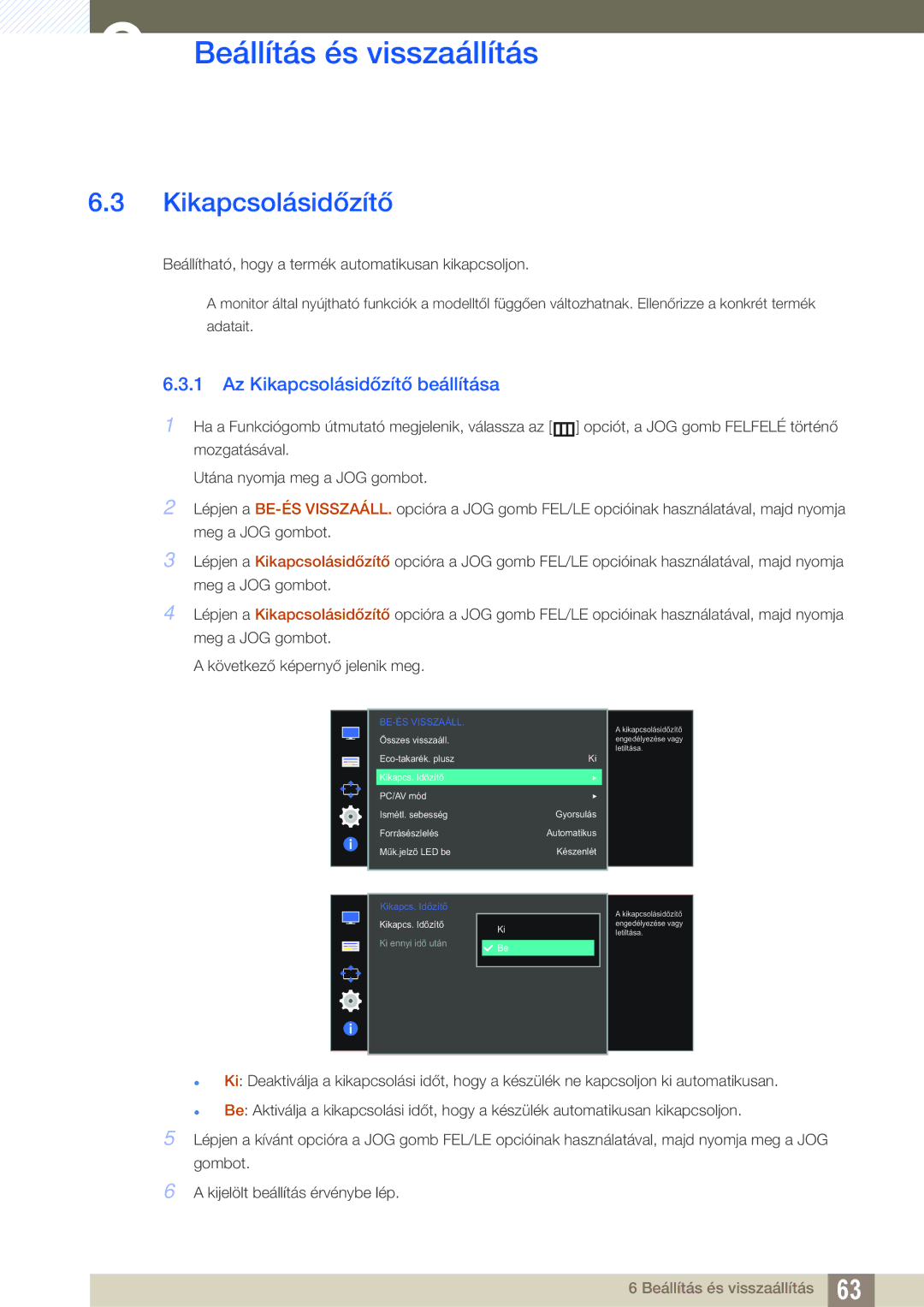 Samsung LS27E390HS/EN, LS24E390HL/EN, LS24E391HL/EN, LS22E390HS/EN, LS27E391HS/EN manual Az Kikapcsolásidőzítő beállítása 