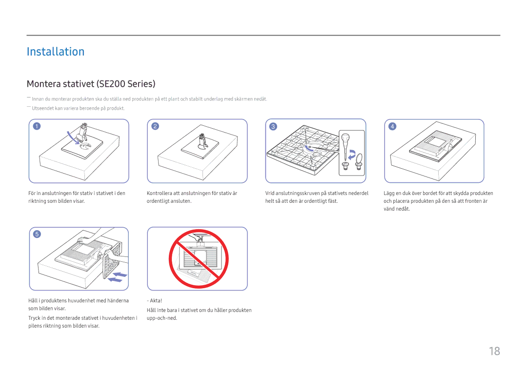 Samsung LS27E45KBH/EN, LS27E45KDHC/XE manual Installation, Montera stativet SE200 Series 