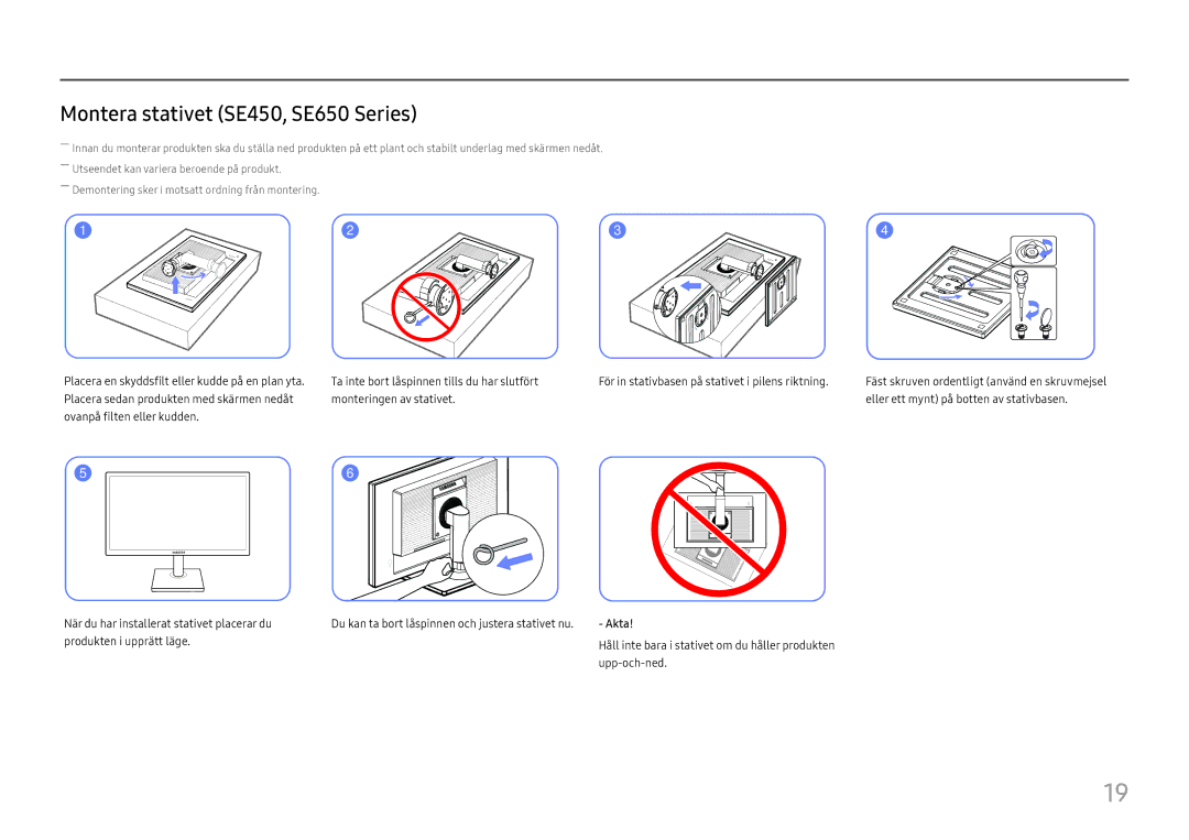 Samsung LS27E45KDHC/XE, LS27E45KBH/EN manual Montera stativet SE450, SE650 Series, Akta 