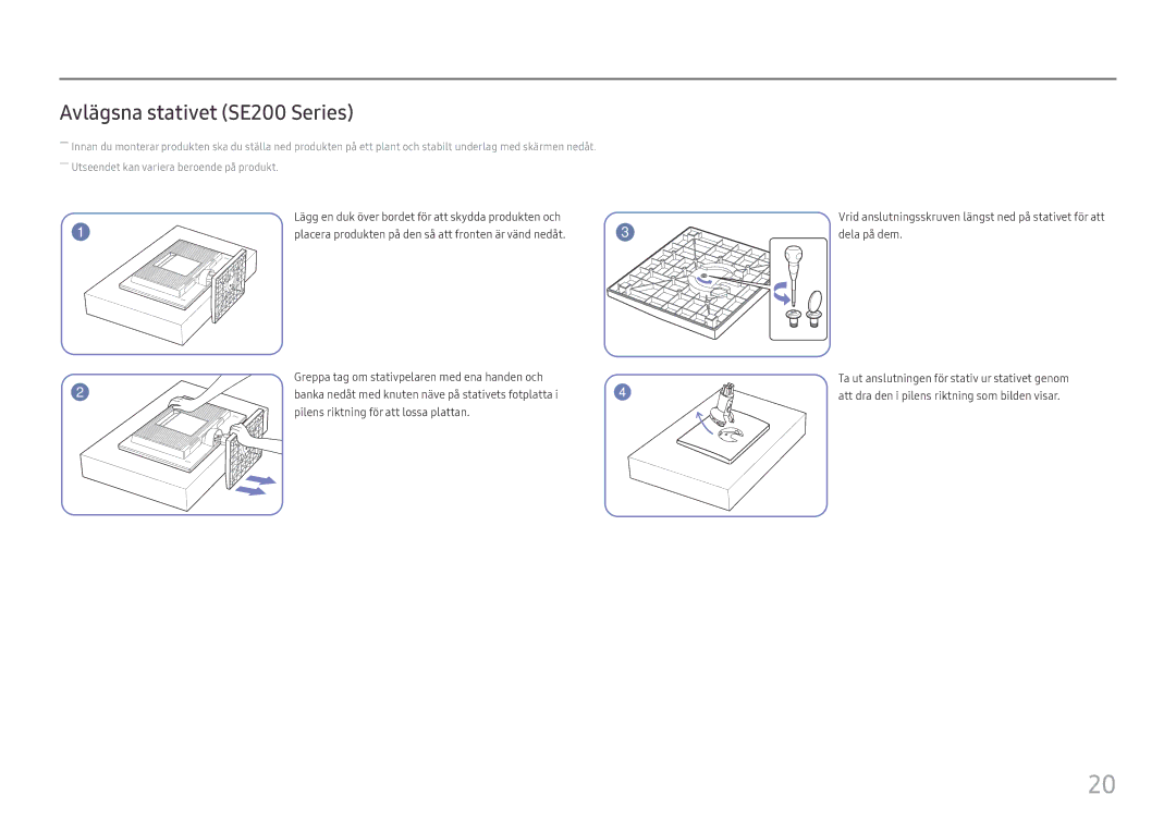 Samsung LS27E45KBH/EN, LS27E45KDHC/XE manual Avlägsna stativet SE200 Series 