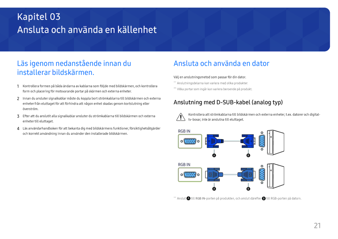 Samsung LS27E45KDHC/XE, LS27E45KBH/EN manual Ansluta och använda en källenhet, Ansluta och använda en dator 