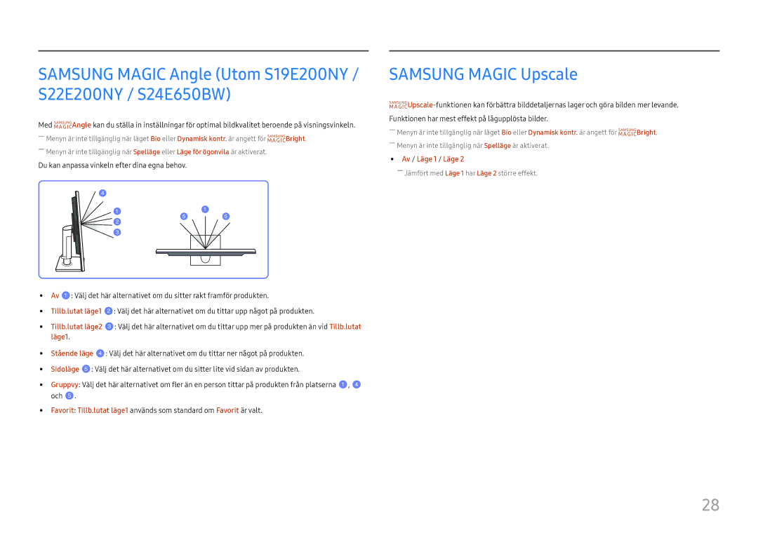 Samsung LS27E45KBH/EN, LS27E45KDHC/XE Samsung Magic Angle Utom S19E200NY / S22E200NY / S24E650BW, Samsung Magic Upscale 