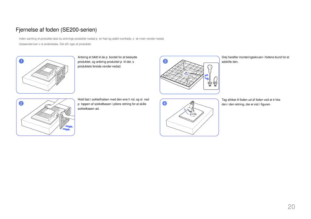 Samsung LS27E45KBH/EN, LS27E45KDHC/XE manual Fjernelse af foden SE200-serien 