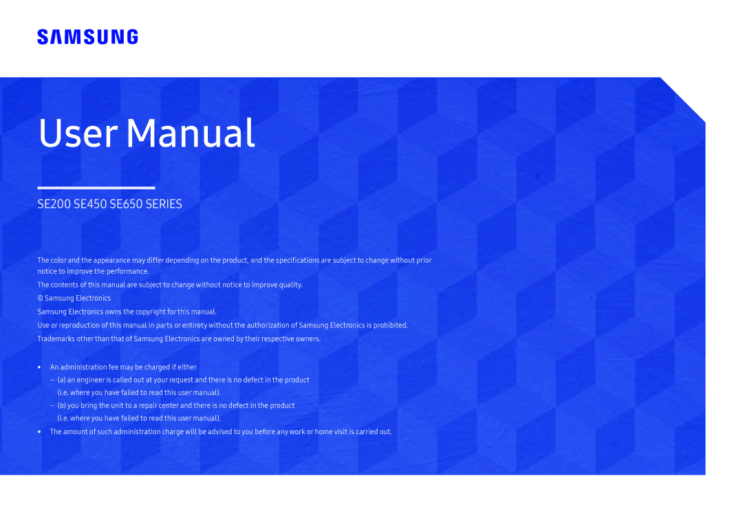 Samsung LS27E45KBH/EN, LS27E45KBS/EN, LS27E45KDHC/XE manual SE200 SE450 SE650 Series 