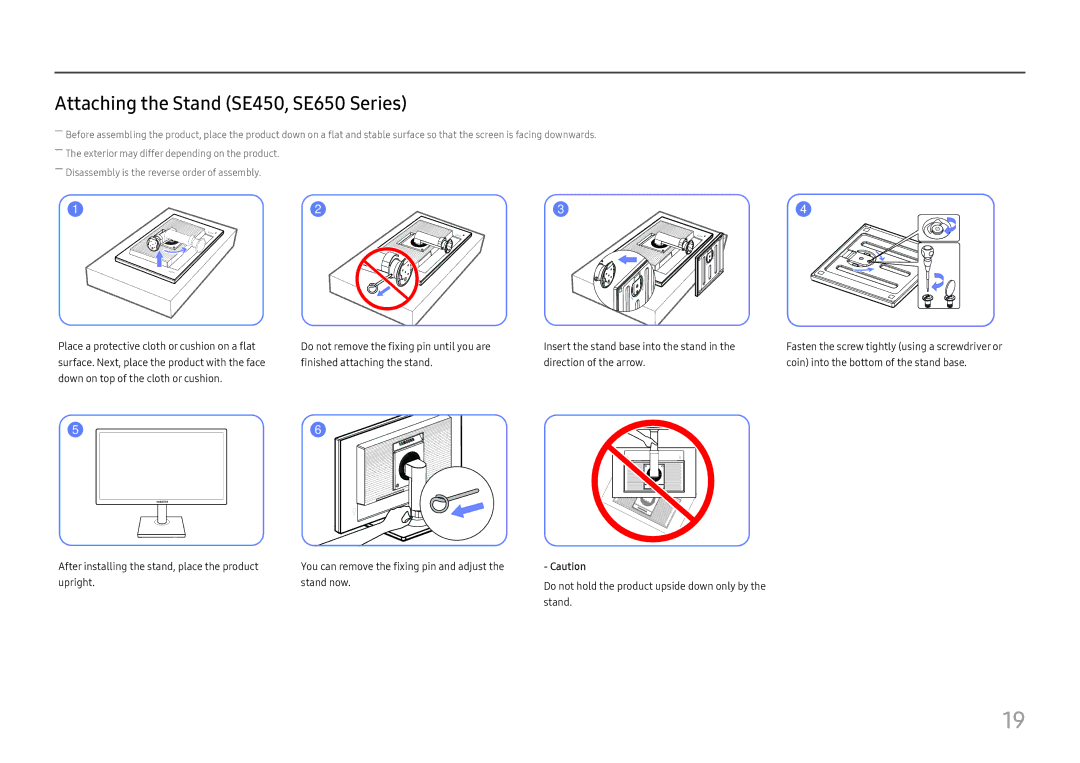 Samsung LS27E45KBH/EN, LS27E45KBS/EN, LS27E45KDHC/XE manual Attaching the Stand SE450, SE650 Series 