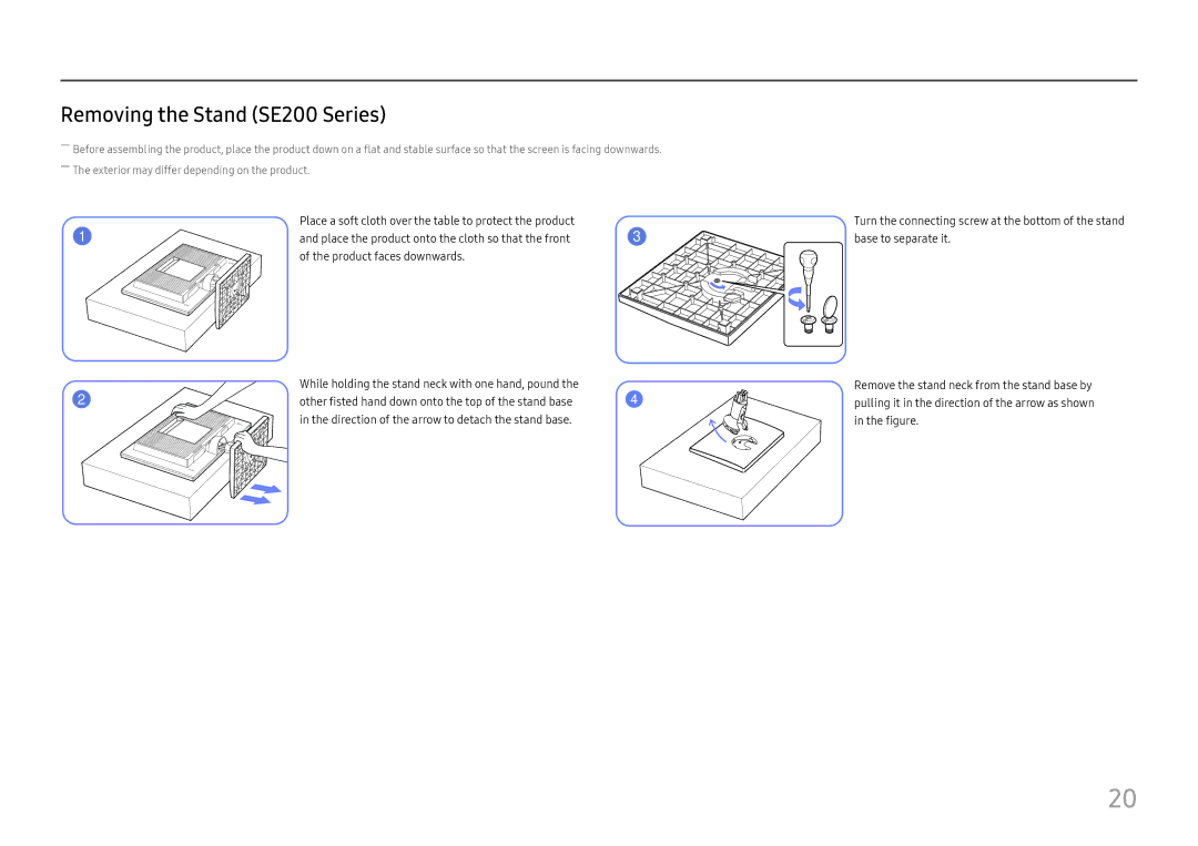 Samsung LS27E45KDHC/XE, LS27E45KBS/EN, LS27E45KBH/EN manual Removing the Stand SE200 Series 