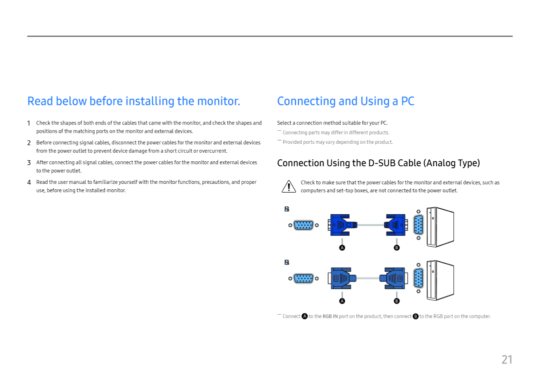 Samsung LS27E45KBS/EN, LS27E45KBH/EN manual Connecting and Using a Source Device, Read below before installing the monitor 