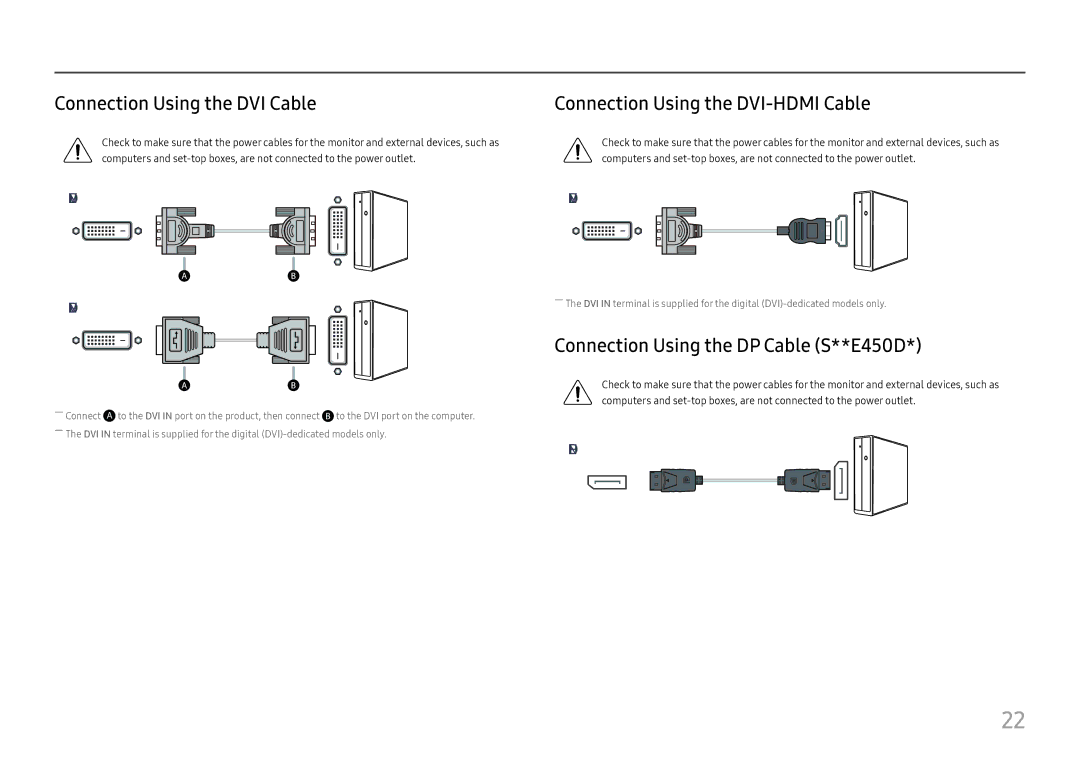 Samsung LS27E45KBH/EN, LS27E45KBS/EN, LS27E45KDHC/XE Connection Using the DVI Cable, Connection Using the DVI-HDMI Cable 