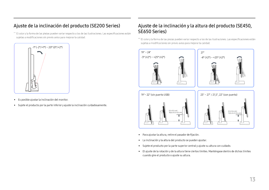 Samsung LS27E45KBH/EN, LS27E45KBS/EN manual Ajuste de la inclinación del producto SE200 Series 