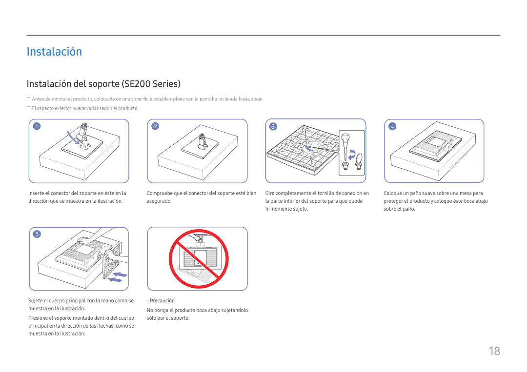 Samsung LS27E45KBS/EN, LS27E45KBH/EN manual Instalación del soporte SE200 Series 