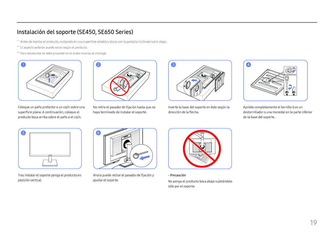 Samsung LS27E45KBH/EN, LS27E45KBS/EN manual Instalación del soporte SE450, SE650 Series 