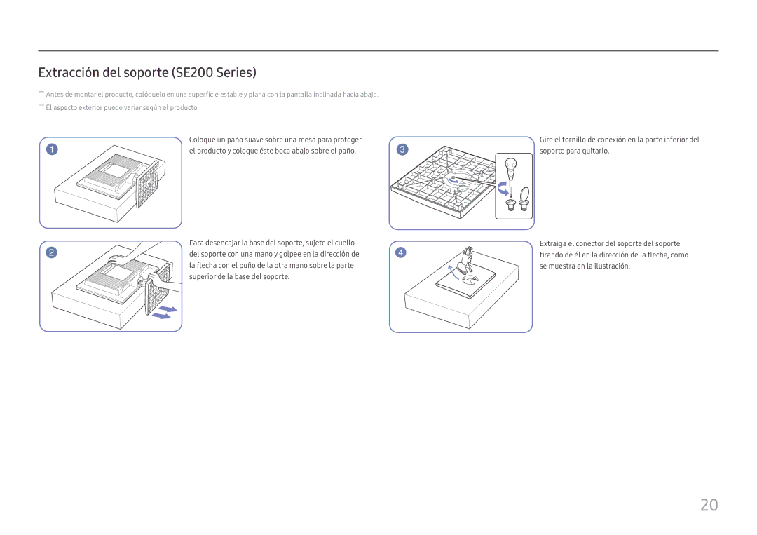 Samsung LS27E45KBS/EN, LS27E45KBH/EN manual Extracción del soporte SE200 Series 