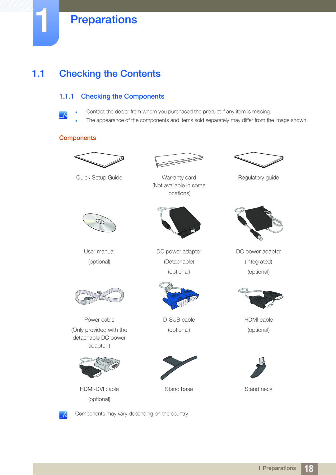 Samsung LS27E510CS/KZ, LS27E510CS/EN, LS27E510CS/XV, LS27E510CS/CI manual Preparations, Checking the Contents 