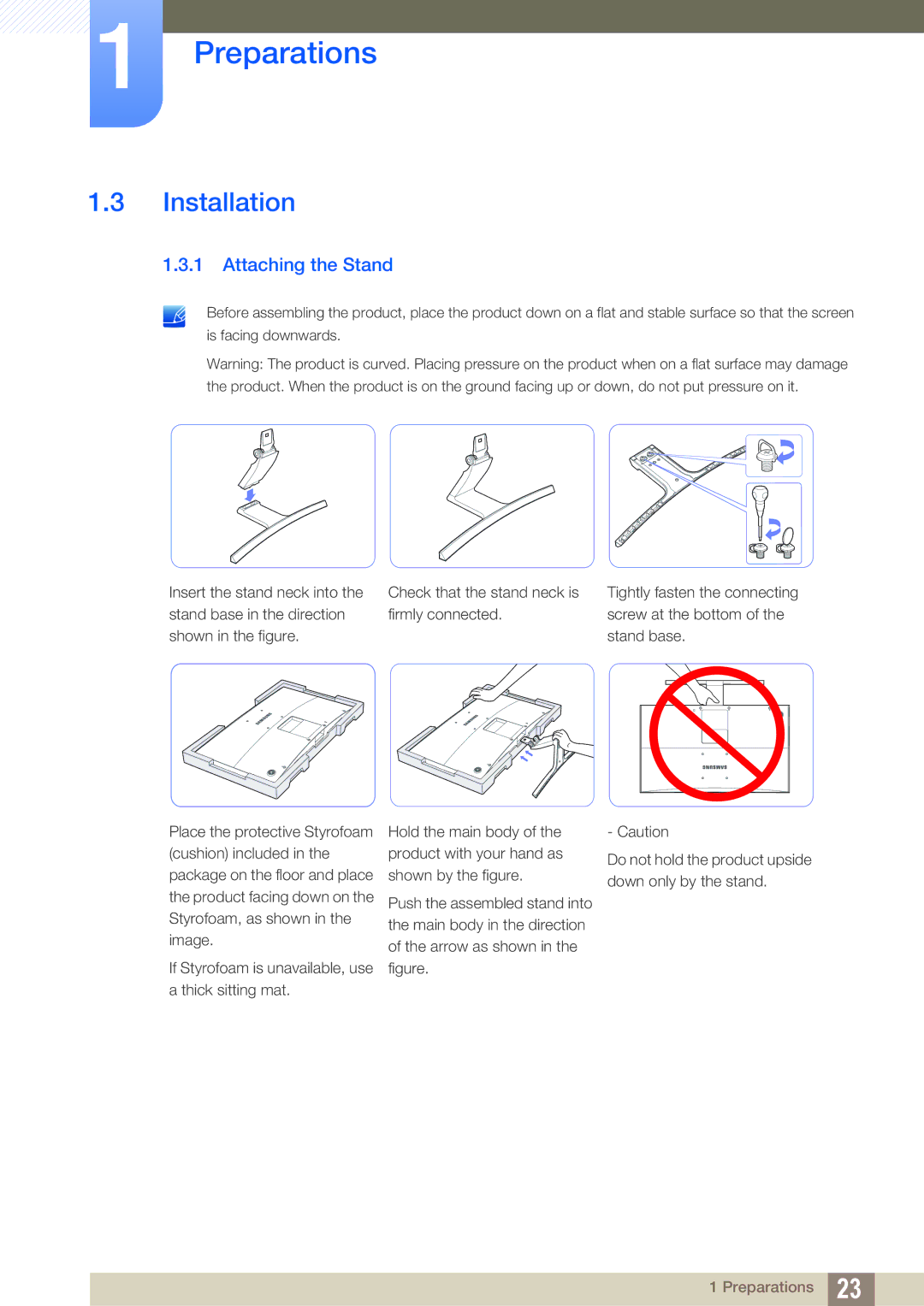 Samsung LS27E510CS/CI, LS27E510CS/EN, LS27E510CS/XV, LS27E510CS/KZ manual Installation, Attaching the Stand 