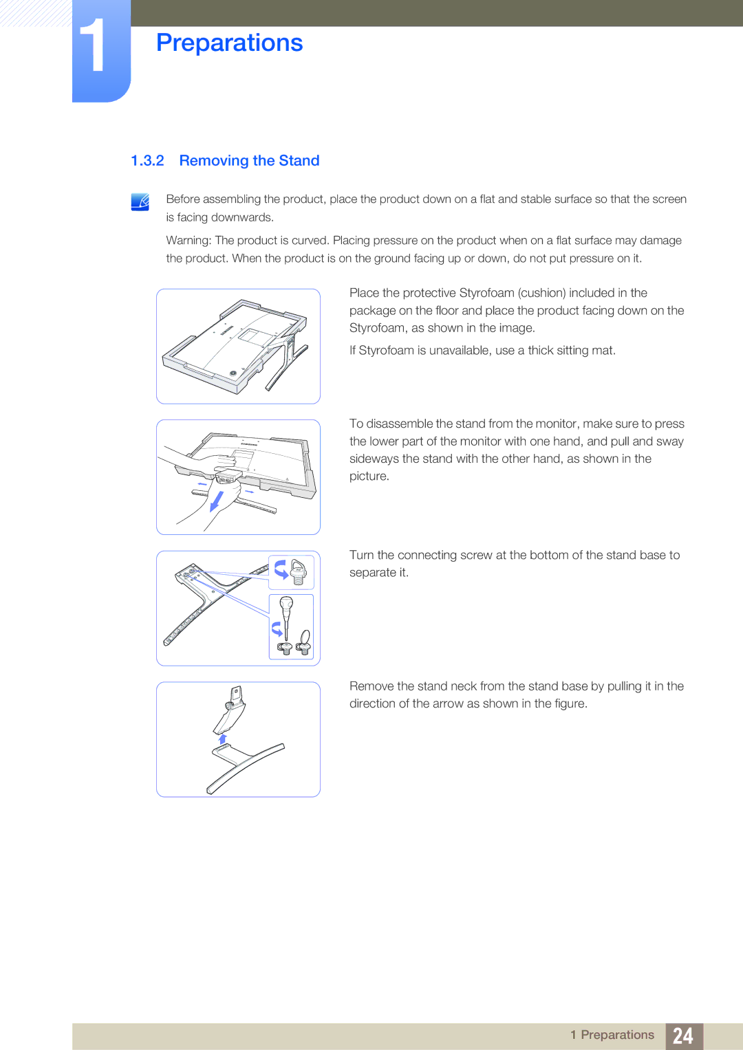 Samsung LS27E510CS/EN, LS27E510CS/XV, LS27E510CS/KZ, LS27E510CS/CI manual Removing the Stand 