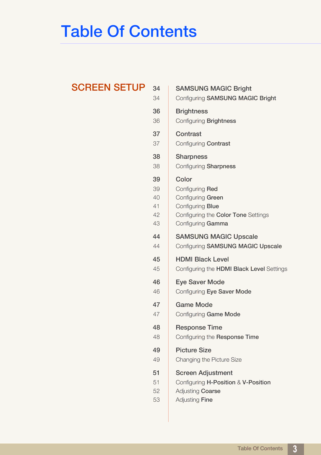 Samsung LS27E510CS/CI, LS27E510CS/EN, LS27E510CS/XV, LS27E510CS/KZ manual Screen Setup 