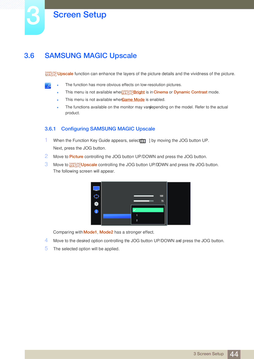 Samsung LS27E510CS/EN, LS27E510CS/XV, LS27E510CS/KZ, LS27E510CS/CI manual Configuring Samsung Magic Upscale 