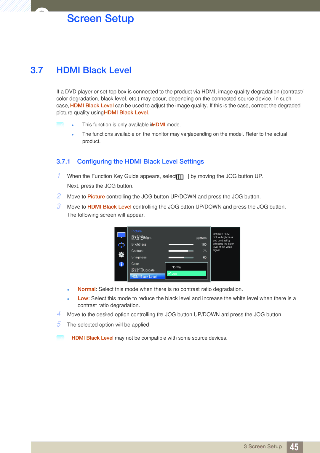 Samsung LS27E510CS/XV, LS27E510CS/EN, LS27E510CS/KZ, LS27E510CS/CI manual Configuring the Hdmi Black Level Settings 