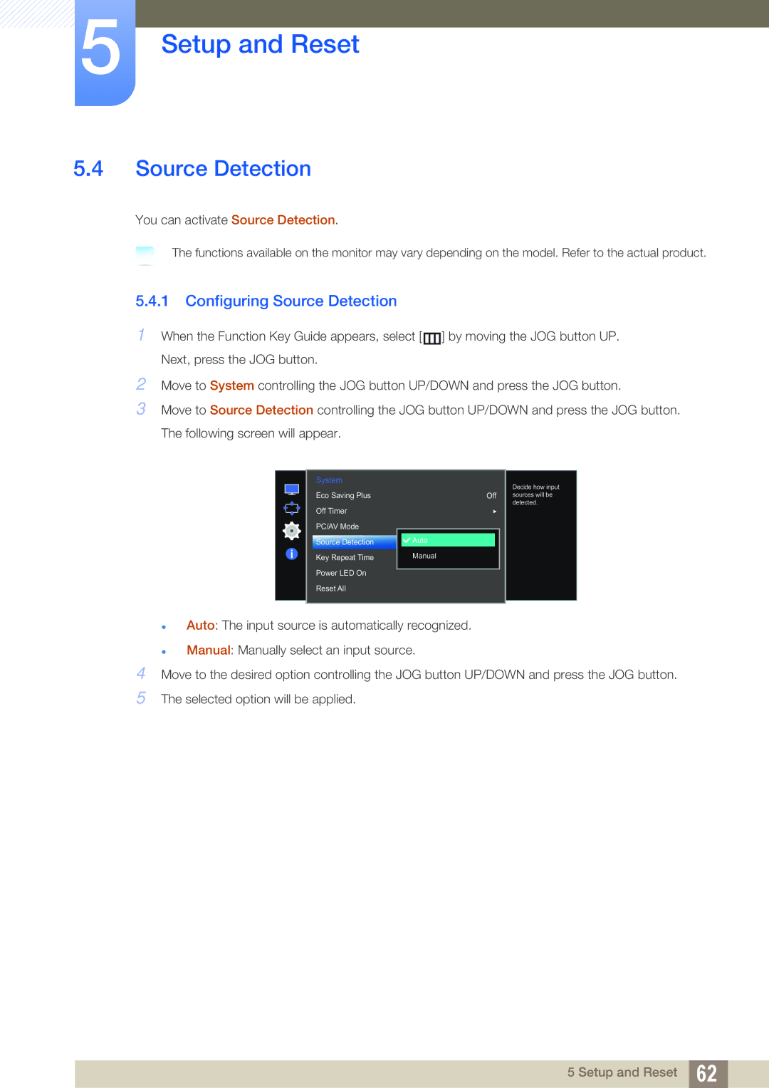 Samsung LS27E510CS/KZ, LS27E510CS/EN, LS27E510CS/XV, LS27E510CS/CI manual Configuring Source Detection 