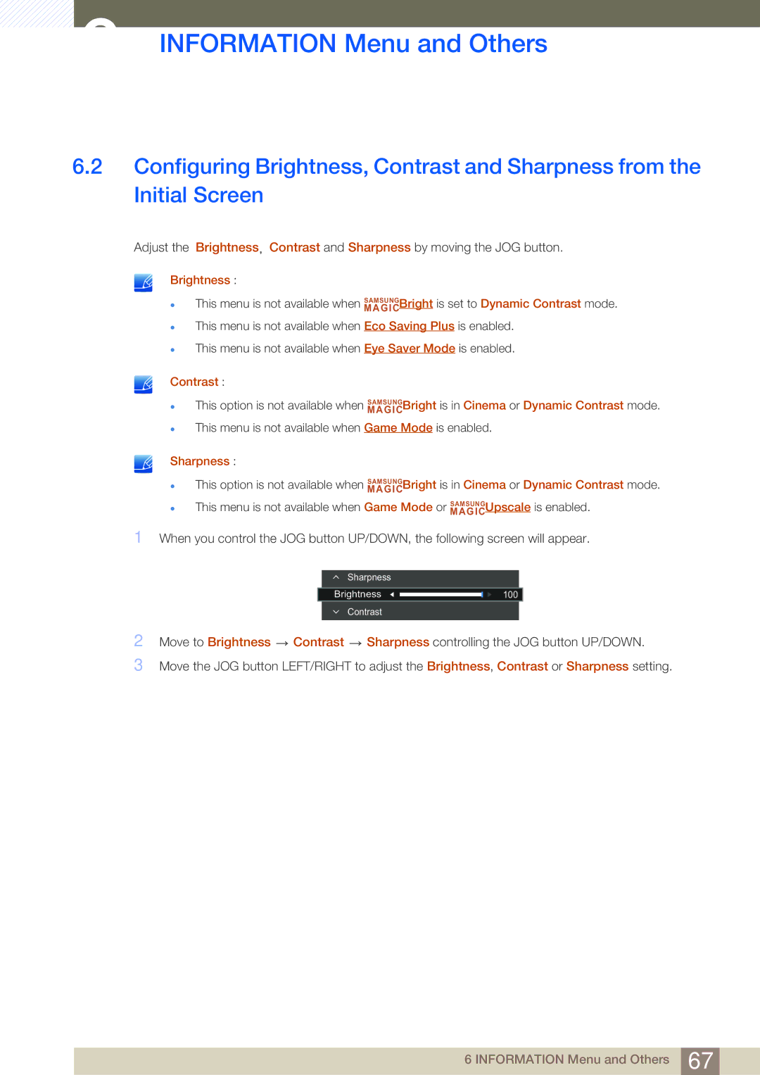 Samsung LS27E510CS/CI, LS27E510CS/EN, LS27E510CS/XV, LS27E510CS/KZ manual Brightness 