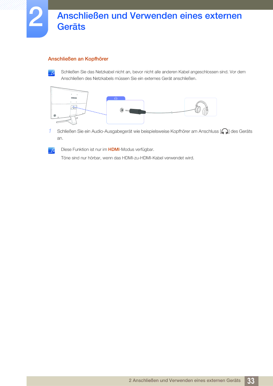 Samsung LS27E510CS/EN manual Anschließen an Kopfhörer 