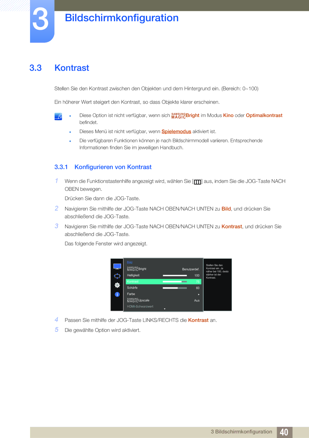 Samsung LS27E510CS/EN manual Konfigurieren von Kontrast 