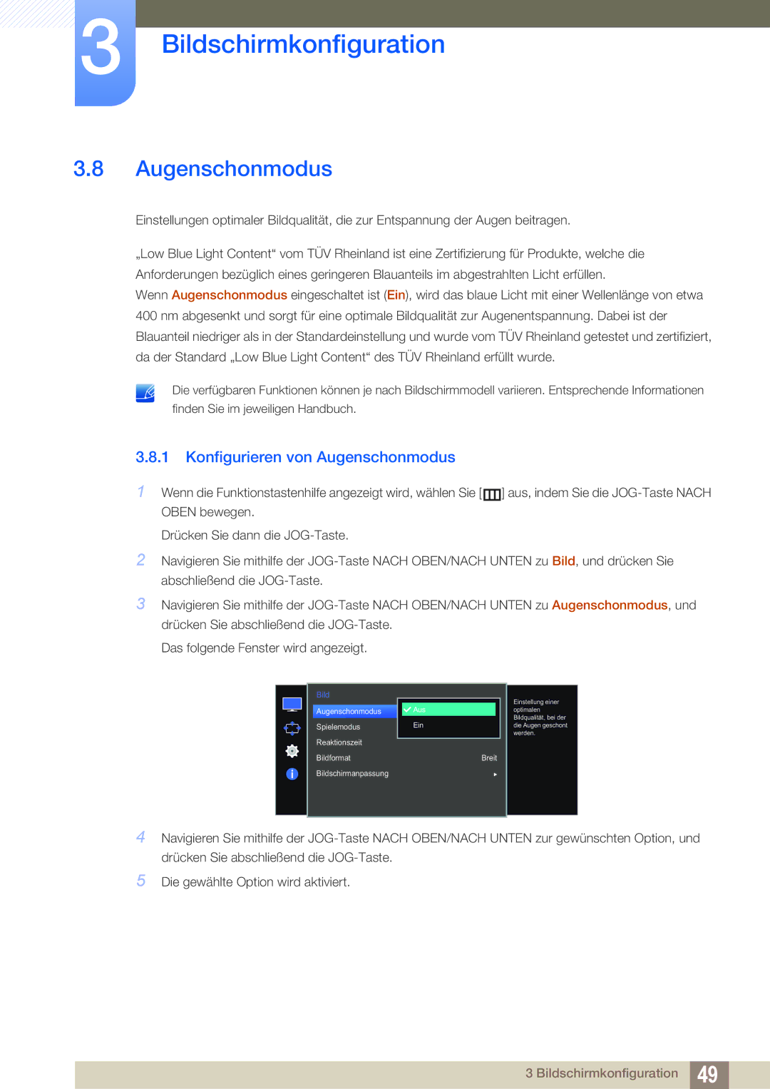 Samsung LS27E510CS/EN manual Konfigurieren von Augenschonmodus 