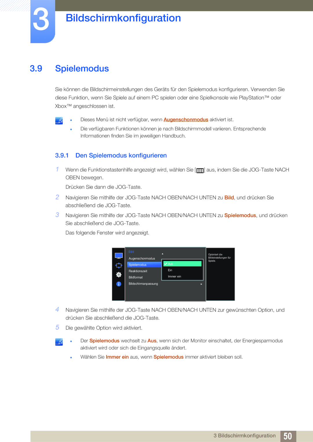 Samsung LS27E510CS/EN manual Den Spielemodus konfigurieren 