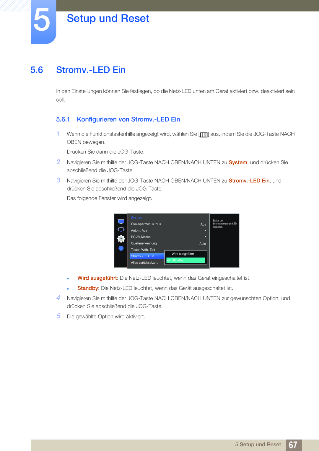 Samsung LS27E510CS/EN manual Konfigurieren von Stromv.-LED Ein 