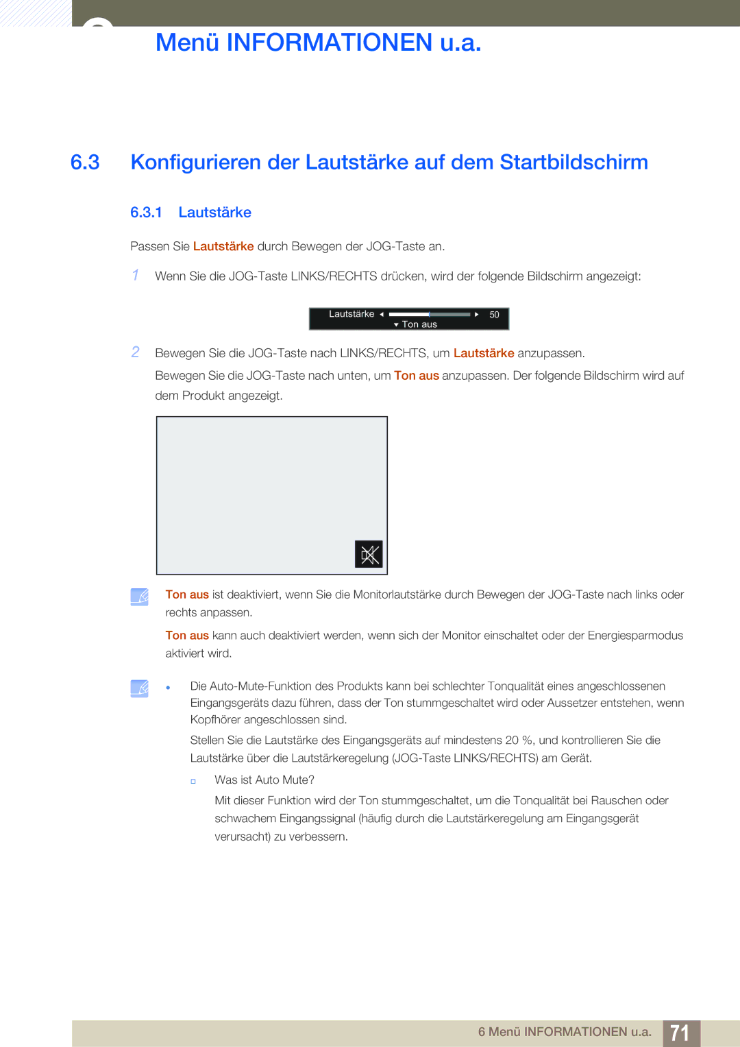 Samsung LS27E510CS/EN manual Konfigurieren der Lautstärke auf dem Startbildschirm 