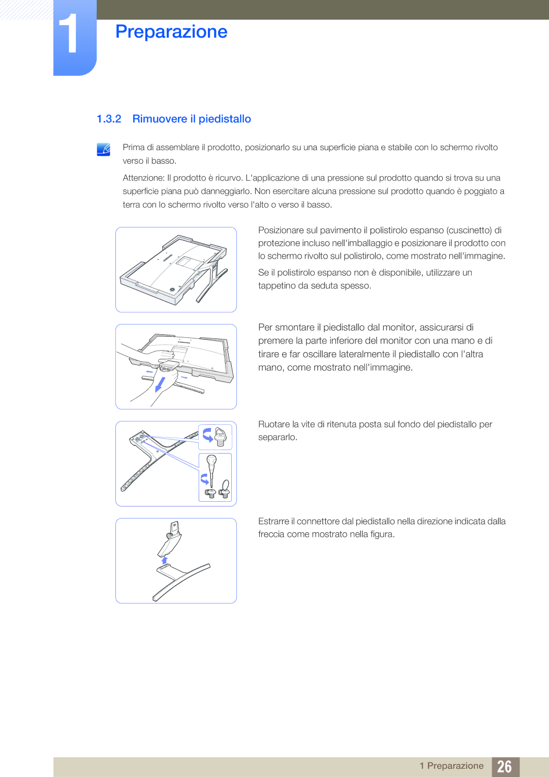 Samsung LS27E510CS/EN manual Rimuovere il piedistallo 