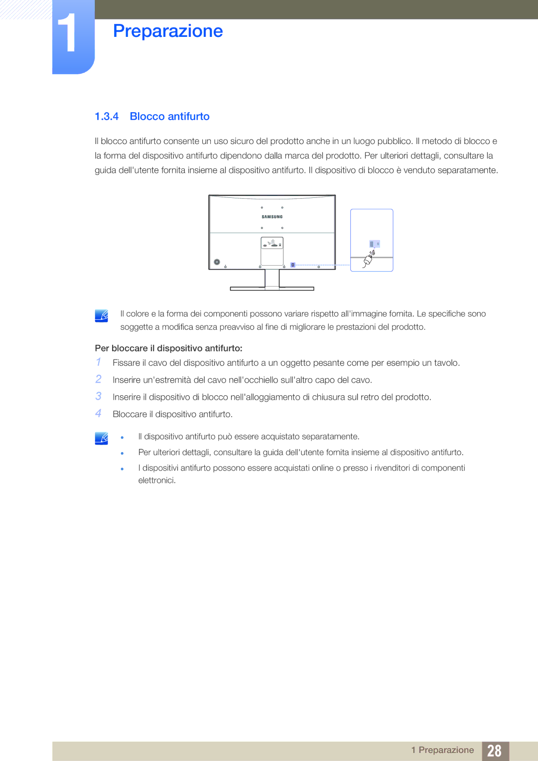 Samsung LS27E510CS/EN manual Blocco antifurto 