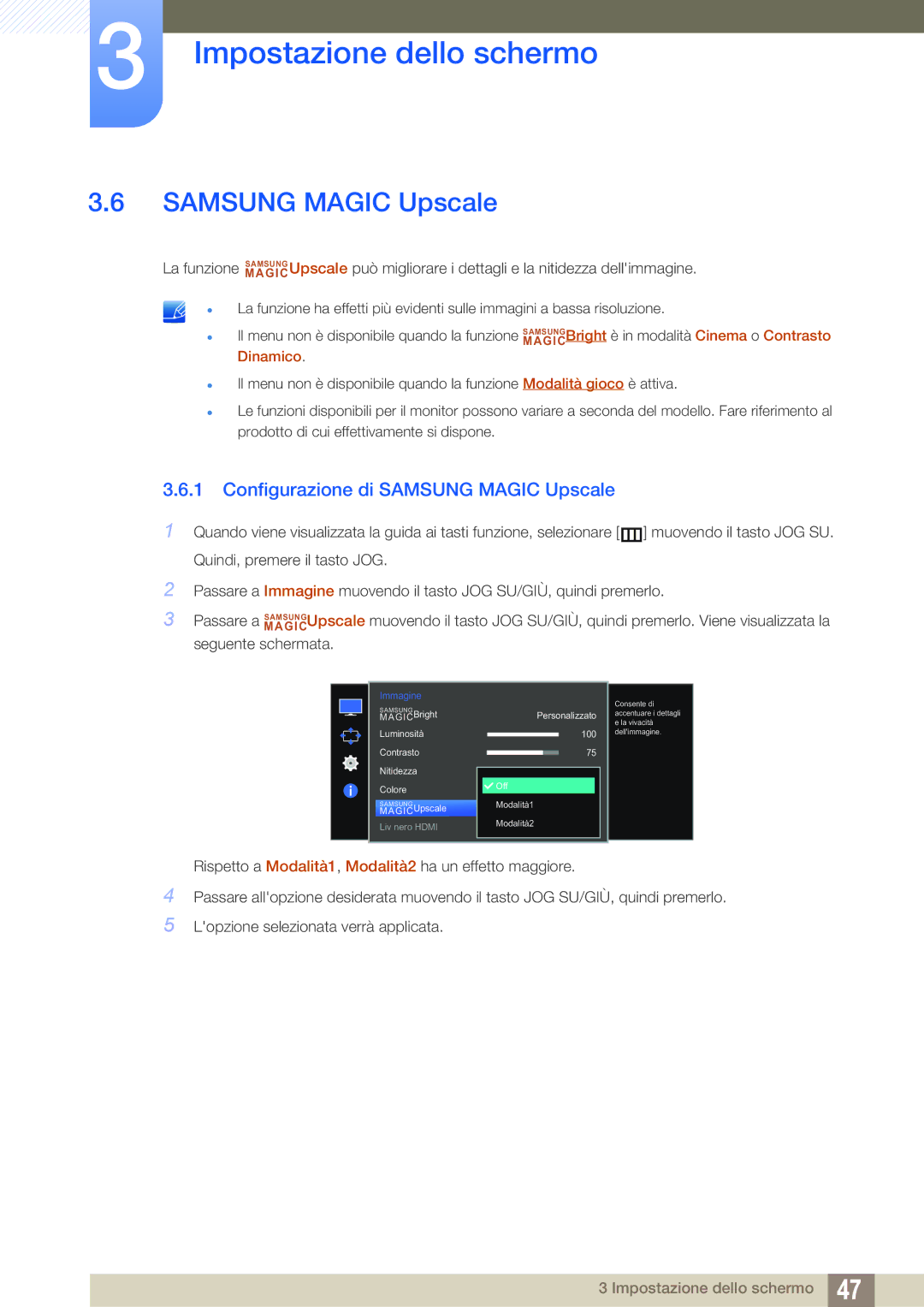 Samsung LS27E510CS/EN manual Configurazione di Samsung Magic Upscale 