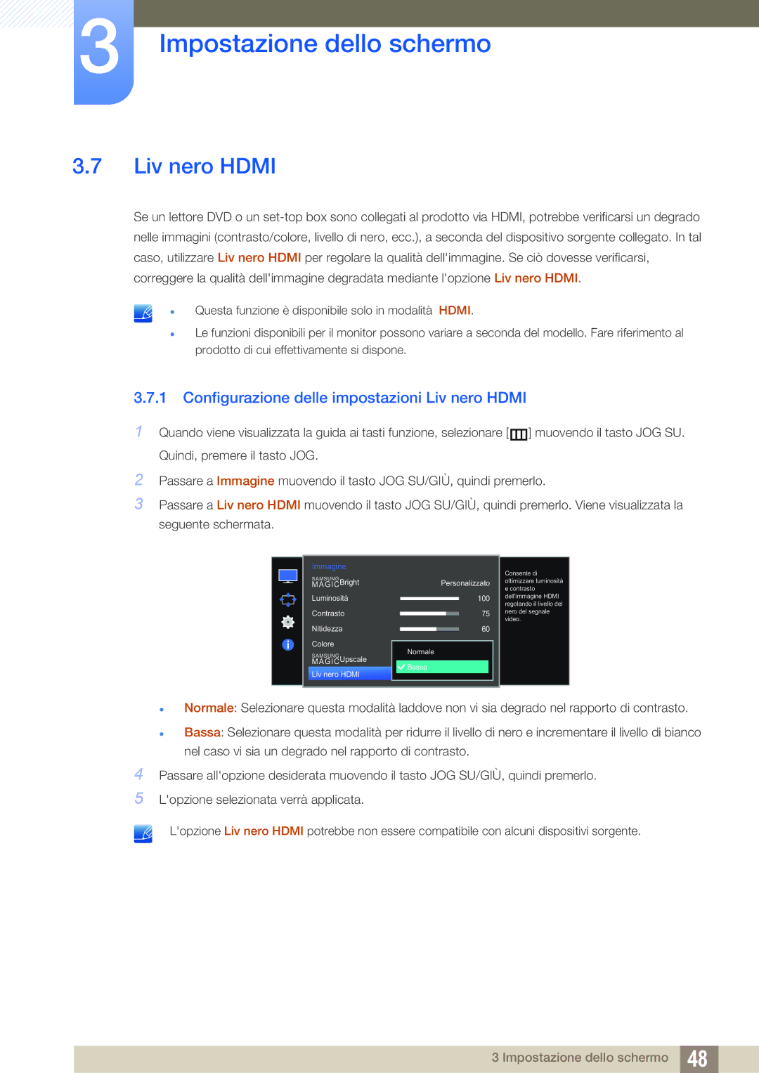 Samsung LS27E510CS/EN manual Configurazione delle impostazioni Liv nero Hdmi 