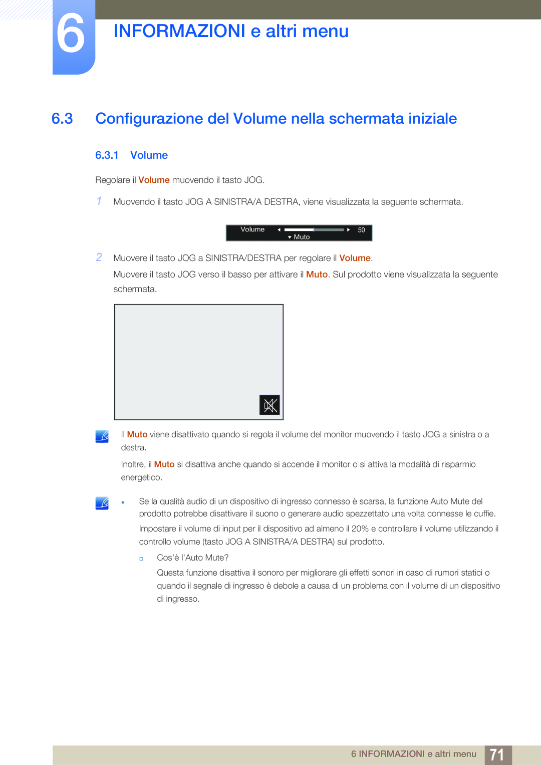 Samsung LS27E510CS/EN manual Configurazione del Volume nella schermata iniziale 