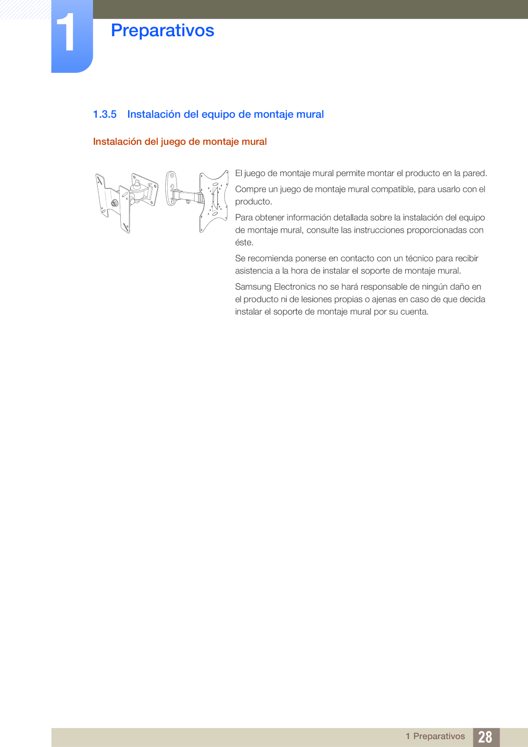 Samsung LS27E510CS/EN manual Instalación del equipo de montaje mural, Instalación del juego de montaje mural 