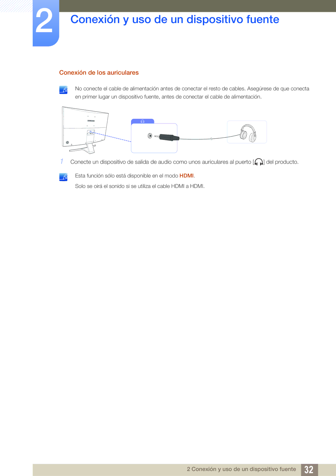 Samsung LS27E510CS/EN manual Conexión de los auriculares 