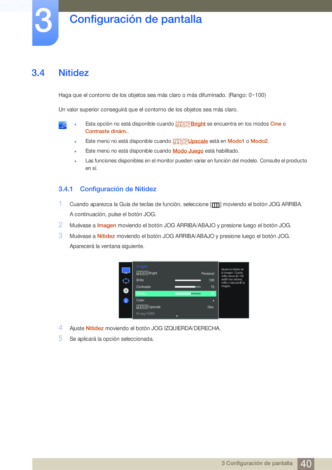 Samsung LS27E510CS/EN manual Configuración de Nitidez 