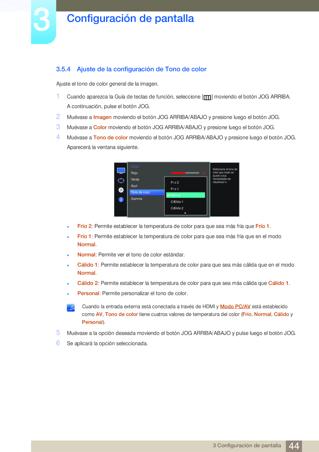 Samsung LS27E510CS/EN manual Ajuste de la configuración de Tono de color 