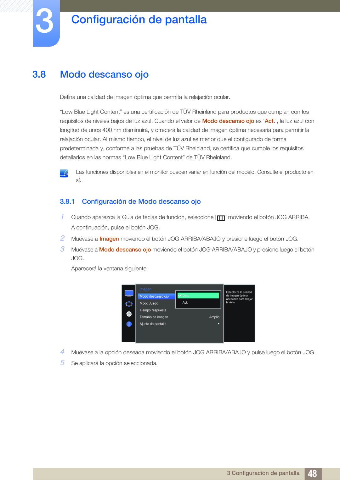 Samsung LS27E510CS/EN manual Configuración de Modo descanso ojo 