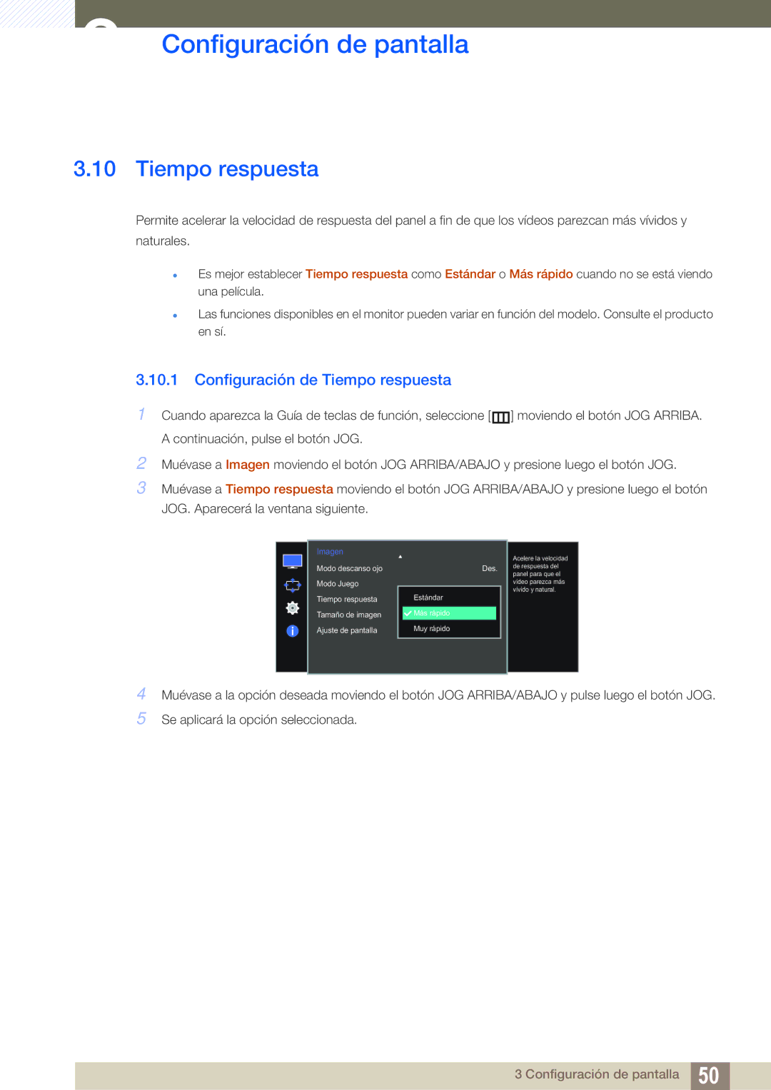 Samsung LS27E510CS/EN manual Configuración de Tiempo respuesta 