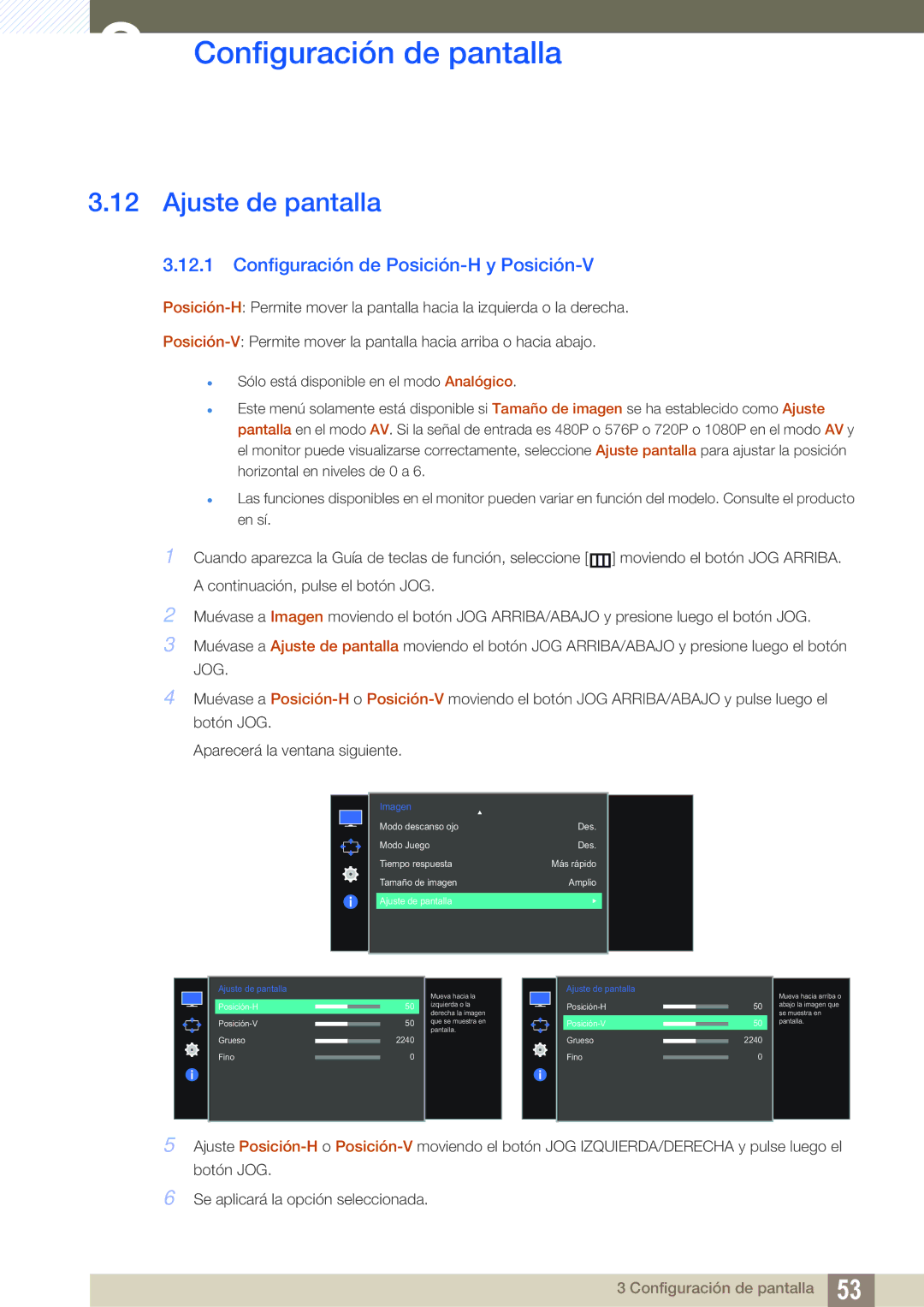 Samsung LS27E510CS/EN manual Ajuste de pantalla, Configuración de Posición-H y Posición-V 