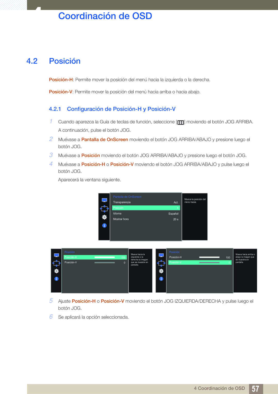 Samsung LS27E510CS/EN manual Configuración de Posición-H y Posición-V 