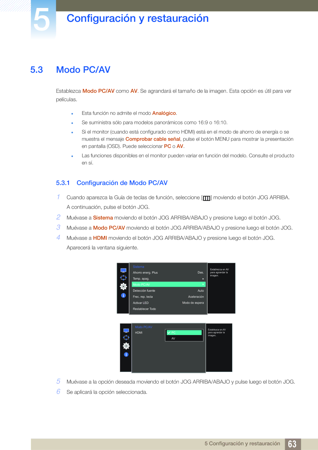 Samsung LS27E510CS/EN manual Configuración de Modo PC/AV 