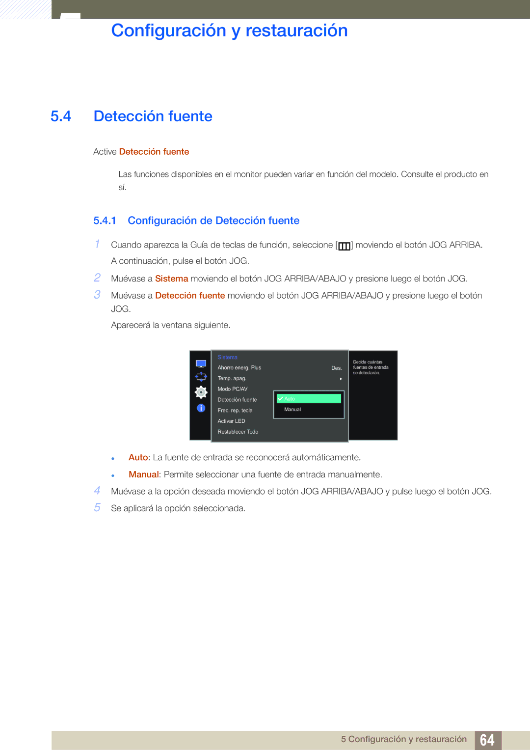 Samsung LS27E510CS/EN manual Configuración de Detección fuente 